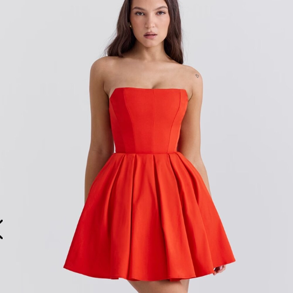 House of CB EMMANUELA Strapless Pleated Dress